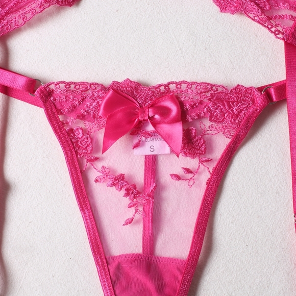 Lux Sheer Pink Floral Lingerie Set - Picture 4 of 6